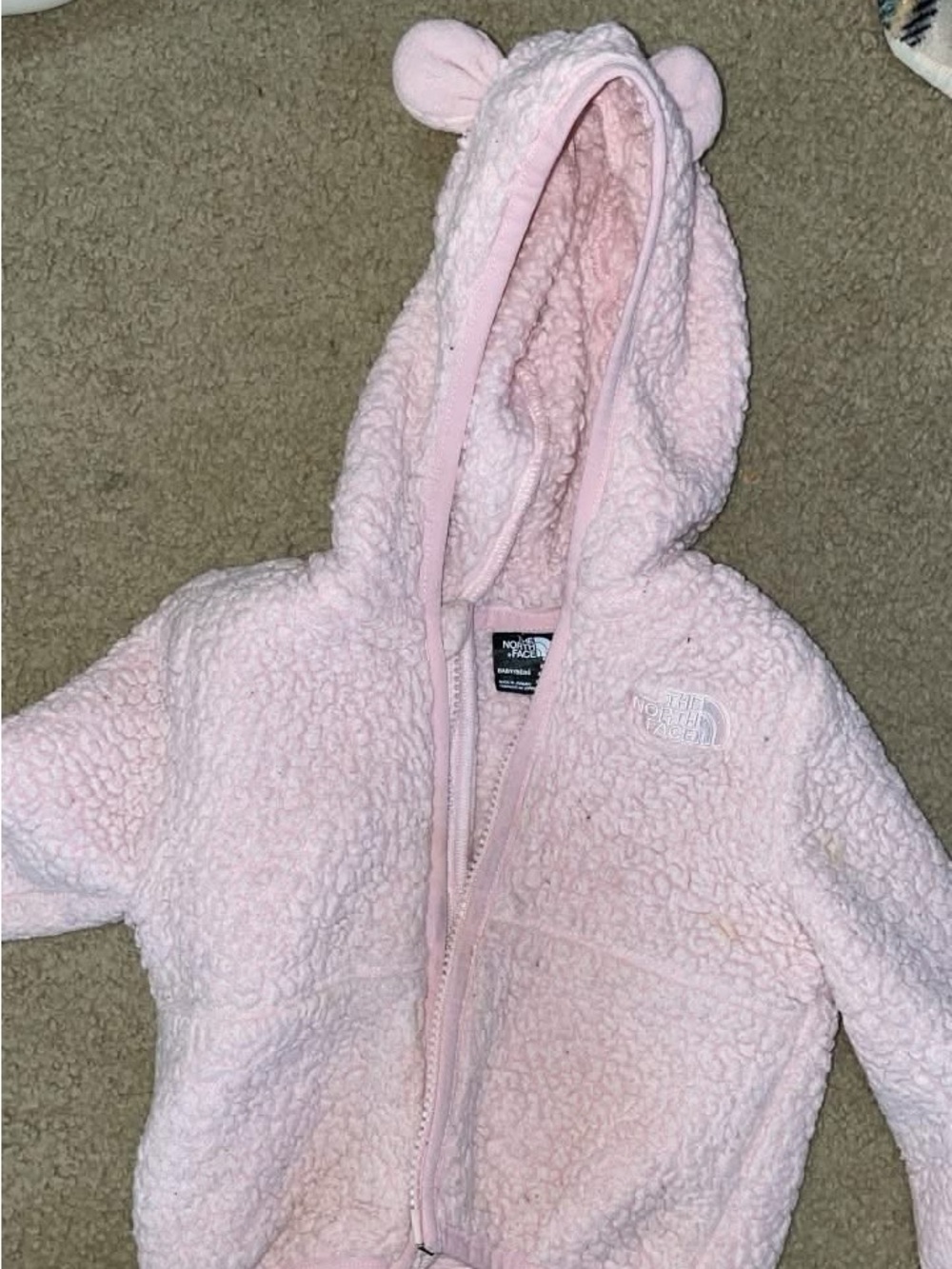 The North Face Light Pink Sherpa Hooded Jacket with Ear Details